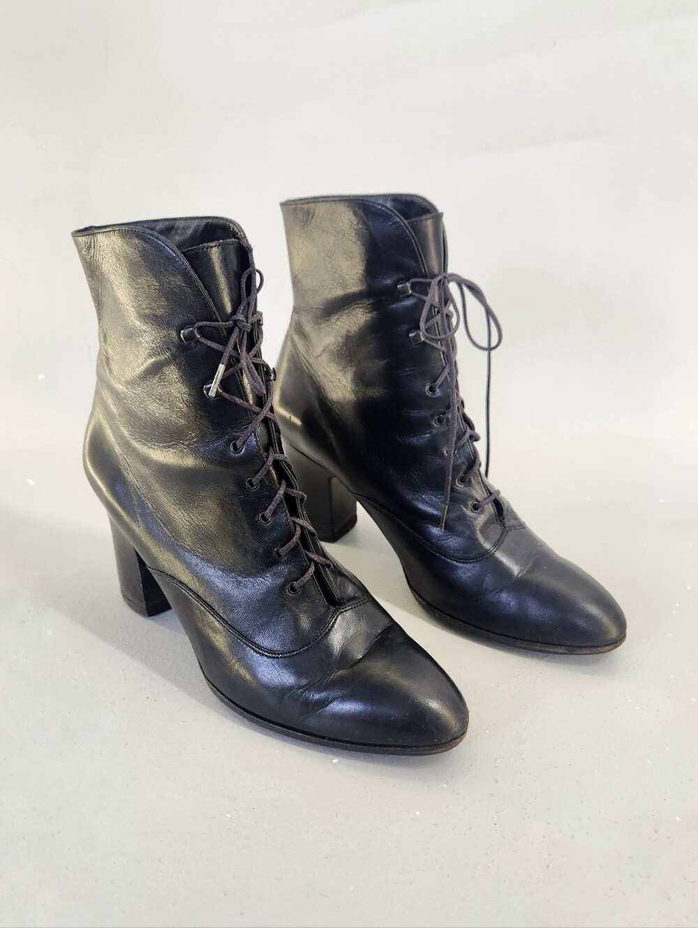 Robert Clergerie Lace Up Ankle Boots Women 8.5 Black Leather Block Heel Goth